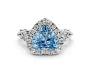 Fancy Blue Heart Cut Diamond Halo Engagement Ring Set in Silver with Filigree Band and Prong-Set Center