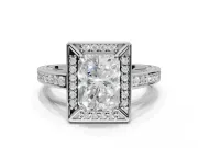 Radiant Cut Sectioned Halo Engagement Ring Setting | Pavé Gallery and Band | Sterling Silver