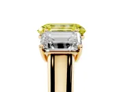 Emerald Cut Three Stone Engagement Ring Setting for a Fancy Yellow Lab-Grown Diamond | Basket Prong Heads | Yellow Gold