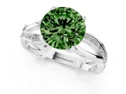 Fancy Green Round Cut Diamond Pavé Twist Band Solitaire Ring Set in White gold with Prong Setting