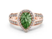 Pear-Shaped Halo Engagement Ring Setting for a Fancy Green Lab-Grown Diamond | Two-Row Pave Split Shank | Rose Gold