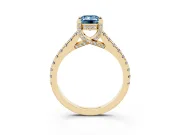 Emerald Cut Hidden Halo Pave Engagement Ring Setting for a Fancy Blue Lab-Grown Diamond | Claw Prongs | Yellow Gold