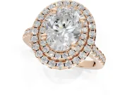 Oval Lab-Grown Diamond Double Halo Statement Ring Set in Rose Gold with Pavé Band
