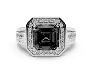 Asscher Cut Halo Engagement Ring Setting for a Black Center | Split Shank | Sterling Silver