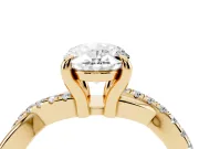 Oval Cut Diamond Twist Band Solitaire Set in Yellow gold with Pavé Accents and Prong Setting