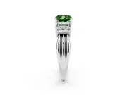 Fancy Green Three-Stone Cushion Cut Diamond Channel Set Ring Set in Platinum with Bar Prongs