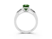 Fancy Green Radiant Cut Diamond Solitaire Ring Set in Silver with Tapered Baguette Side Stones and Prong Setting