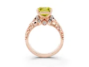 Fancy Yellow Asscher Cut Diamond Filigree Halo Engagement Ring Set in Rose gold with Prong Setting