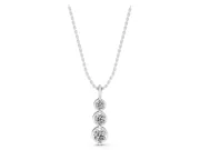 Round Lab-Grown Diamond Three-Stone Drop Pendant Necklace | Linked Cup Settings | White Gold