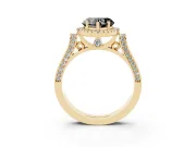 Heart-Shaped Halo Engagement Ring Setting for a Black Center | Pointed Pavé Shoulders | Yellow Gold