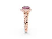 Radiant Cut Filigree Halo Engagement Ring Setting for a Fancy Pink Lab-Grown Diamond | Rose Gold