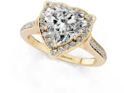 Heart-Shaped Petal Tip Halo Engagement Ring Setting | Single Row Pavé Band | Yellow Gold