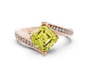 Asscher Cut Bypass Pavé Solitaire Engagement Ring Setting for a Fancy Yellow Lab-Grown Diamond | Angled Head | Rose Gold
