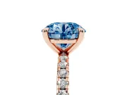 Round Petite Pavé Solitaire Engagement Ring Setting for a Fancy Blue Lab-Grown Diamond | Slim Band | Rose Gold