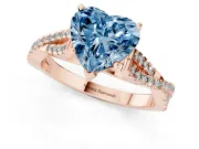 Fancy Blue Heart Cut Diamond Solitaire Engagement Ring Set in Rose gold with Twisted Pavé Band and Prong Setting