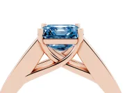 Fancy Blue Asscher Cut Diamond Solitaire Ring Set in Rose gold with Channel-Set Accent Stones and Prong Setting