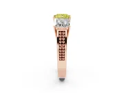 Princess Cut Three Stone Engagement Ring Setting for a Fancy Yellow Lab-Grown Diamond | Beaded Shoulders | Rose Gold