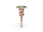Fancy Green Marquise Cut Diamond Halo Ring Set in Rose gold with Milgrain Pavé Band and Prong Setting