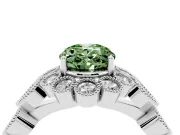 Oval Scalloped Halo Engagement Ring Setting for a Fancy Green Lab-Grown Diamond | Heart Pavé Band | Platinum