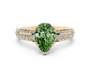 Pear-Shaped Three Row Pave Engagement Ring Setting for a Fancy Green Lab-Grown Diamond | Yellow Gold