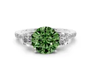 Round Three Stone Engagement Ring Setting for a Fancy Green Lab-Grown Diamond | Pave Shoulders | Sterling Silver