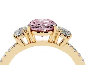 Oval Three Stone Engagement Ring Setting for a Fancy Pink Lab-Grown Diamond | Pave Shoulders | Yellow Gold