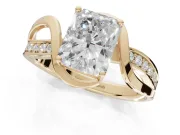Radiant Cut Bypass Solitaire Engagement Ring Setting | Pavé and Plain Strands | Yellow Gold