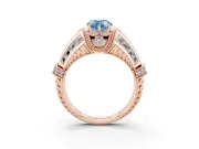 Fancy Blue Pear Cut Diamond Vintage-Inspired Milgrain Ring Set in Rose gold with Accent Split Shank