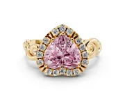 Heart-Shaped Filigree Halo Engagement Ring Setting for a Fancy Pink Lab-Grown Diamond | Yellow Gold