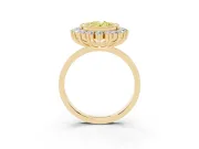 Fancy Yellow Oval Cut Diamond Halo Ring Set in Yellow gold with Milgrain Edge and Round Prong Setting
