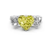 Heart-Shaped Three Stone Engagement Ring Setting for a Fancy Yellow Lab-Grown Diamond | Braided Band | White Gold