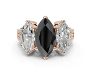 Marquise Three Stone Engagement Ring Setting for a Black Center | Beaded Shoulders | Rose Gold