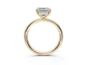 Asscher Cut Hidden Halo Engagement Ring Setting | Thin Plain Band | Yellow Gold