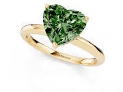 Fancy Green Heart Cut Diamond Solitaire Engagement Ring Set in Yellow gold with Prong Setting and Polished Band
