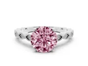 Fancy Pink Round Cut Diamond Solitaire Ring Set in Silver with Infinity Twist Pavé Band