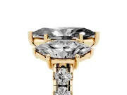 Marquise Three Stone Engagement Ring Setting for a Black Center | Accented Shoulders | Yellow Gold