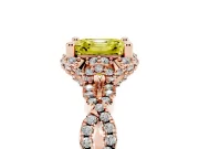 Fancy Yellow Asscher Cut Diamond Halo Twist Band Solitaire Ring Set in Rose gold with Prong-Set Center Stone