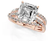 Asscher Cut Diamond Solitaire Twist Band Ring Set in Rose gold with Pavé Setting and Prong Head