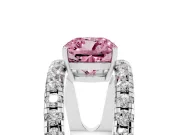 Cushion Cut Wide Open Split Shank Engagement Ring Setting for a Fancy Pink Lab-Grown Diamond | Pavé Strands | White Gold
