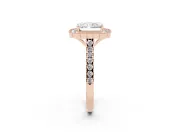 Radiant Cut Diamond Milgrain Floral Halo Engagement Ring Set in Rose gold with Pavé Band