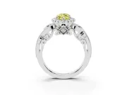 Fancy Yellow Marquise Cut Diamond Halo Ring Set in Platinum with Milgrain Pavé Band and Prong Setting