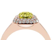 Emerald Cut Pave Halo Engagement Ring Setting for a Fancy Yellow Lab-Grown Diamond | Slim Plain Band | Rose Gold