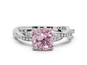 Cushion Cut Twisted Pavé Solitaire Engagement Ring Setting for a Fancy Pink Lab-Grown Diamond | Open Basket | White Gold