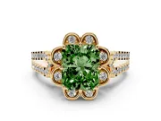 Radiant Cut Floral Halo Engagement Ring Setting for a Fancy Green Lab-Grown Diamond | Pavé Split Shank | Yellow Gold