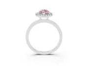 Fancy Pink Marquise Cut Diamond Halo Solitaire Ring Set in White gold with Pavé Band and Prong Setting