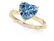 Heart-Shaped Bamboo Engagement Ring Setting for a Fancy Blue Lab-Grown Diamond | Yellow Gold