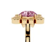 Round Milgrain Cluster Halo Engagement Ring Setting for a Fancy Pink Lab-Grown Diamond | Plain Band | Yellow Gold