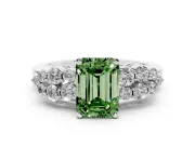 Fancy Green Emerald Cut Diamond Cluster Engagement Ring Set in Platinum with Pavé Band and Prong Setting