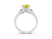 Round Three Stone Engagement Ring Setting for a Fancy Yellow Lab-Grown Diamond | Pavé Band | Sterling Silver