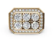 Round Lab-Grown Diamond Men's Cluster Ring | Octagonal Top | Yellow Gold